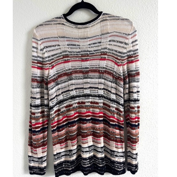 NIC+ZOE Womens Striped Linen Blend Lattice V-Neck Knit Sweater medium - Picture 8 of 8